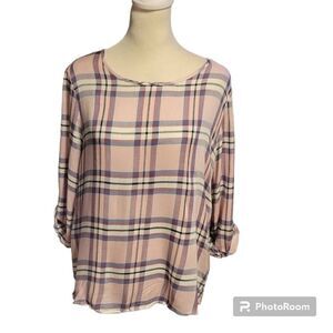 NWT Juniors Pink Republic High Low Pink Plaid Top Size Medium